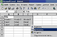 Рис. 34. Выделение таблицы в Excel