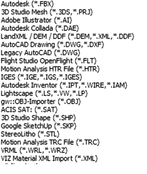 Рис. 1. Форматы, которые поддерживает Autodesk 3ds Max