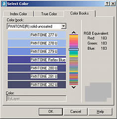 AutoCAD 2004 поддерживает библиотеки цветопроб PANTONE, RAL DESIGN и RAL CLASSIC