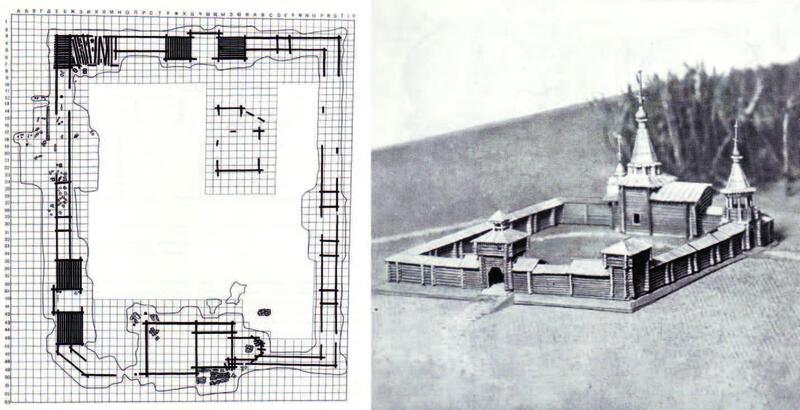 Рис. 6. Схематичный план раскопа и макет Зашиверского острога по исследованиям 1969\1970 годов